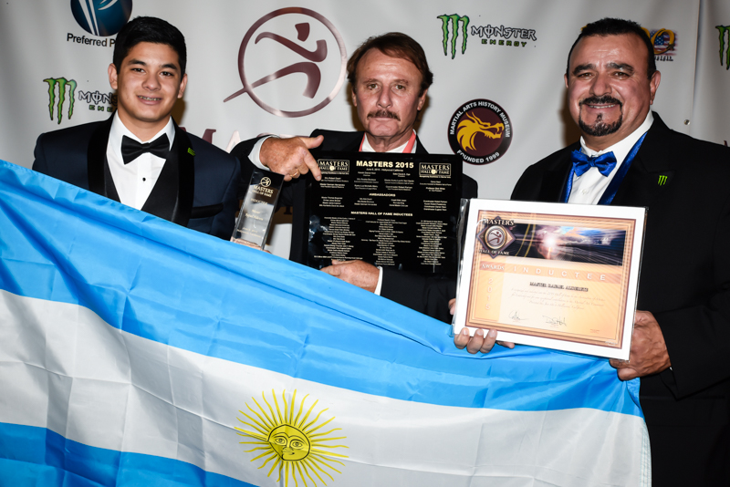 Master Rafael Alderete (Right) with Shihan Jacov Bresle on the Red Carpet at Masters Hall of Fame 2015, The Hollywood Roosevelt -Photo by Mary Kamatoy